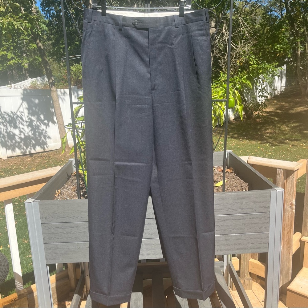 JB Britches Men’s Charcoal Gray 100% Wool Pleated Cuffed Dress Pants Size 35x31